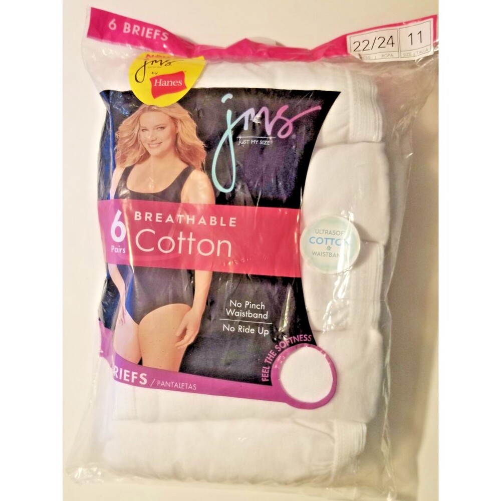 Hanes JMS Women's Briefs Pantie White Breathable Cotton No Pinch 6 Count Size 11